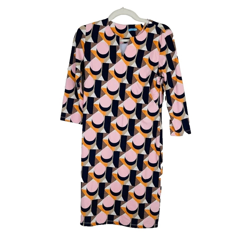 J McLaughlin Catalina Cloth Sheath Dress Geometric Artsy Preppy Retro Size Small